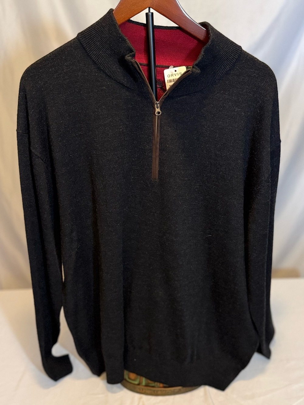 Orvis Men's Marino Wool Quarter-Zip Sweater Charcoal NWT Size XXL (01)